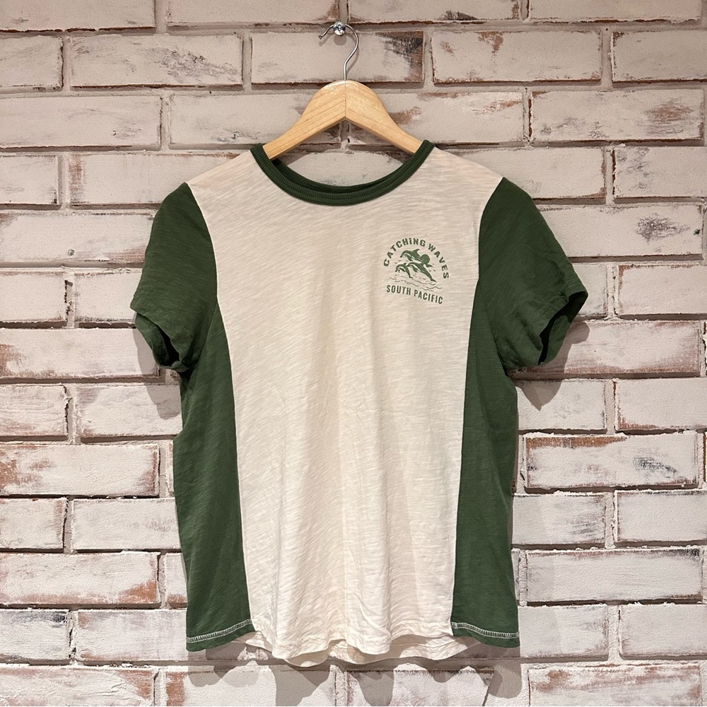 Pilcro Bennie Club Slub Crew Neck T-shirt green cream